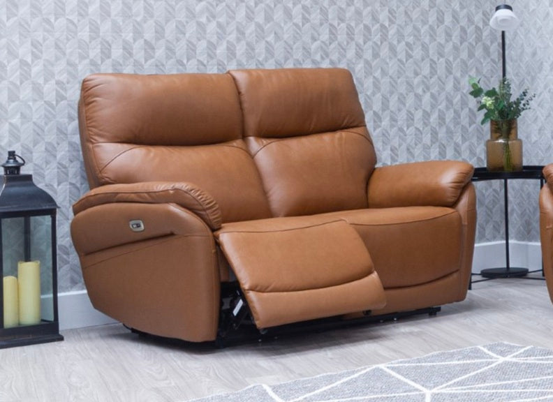 Torino Half-Leather Powered Two Seat Sofa – Luxury Electric Recliner Chair In Saddle
