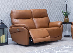 Torino Half-Leather Powered Two Seat Sofa – Luxury Electric Recliner Chair In Saddle