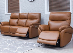 Torino Half-Leather Powered Reclining Armchair – Luxury Electric Recliner Chair In Saddle