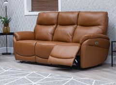 Torino Half-Leather Powered Three Seat Sofa – Luxury Electric Recliner Chair In Saddle
