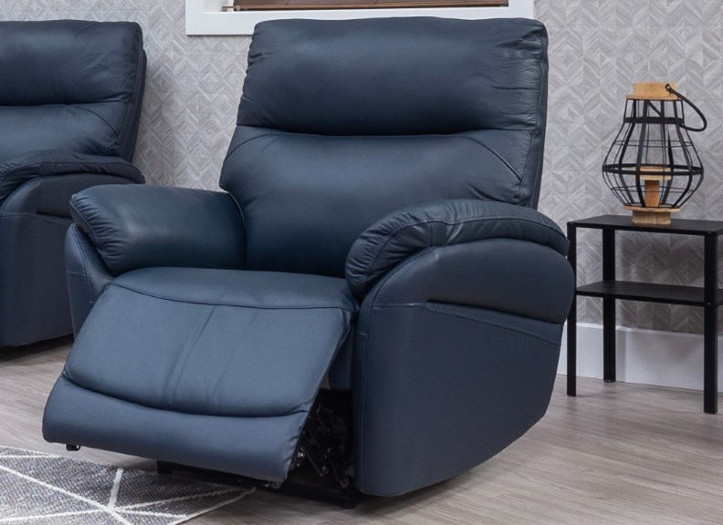 Torino Half-Leather Powered Reclining Armchair – Luxury Electric Recliner Chair In Navy