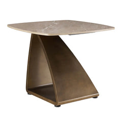 Vanosa Lamp Table – Sintered Brown Stone Top & Metal Frame