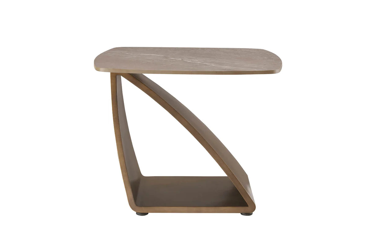 Vanosa Lamp Table – Sintered Brown Stone Top & Metal Frame