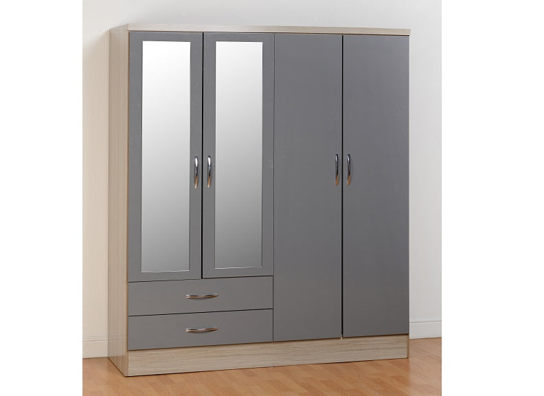Nevada Grey Four Door Two Drawer Mirrored Robe