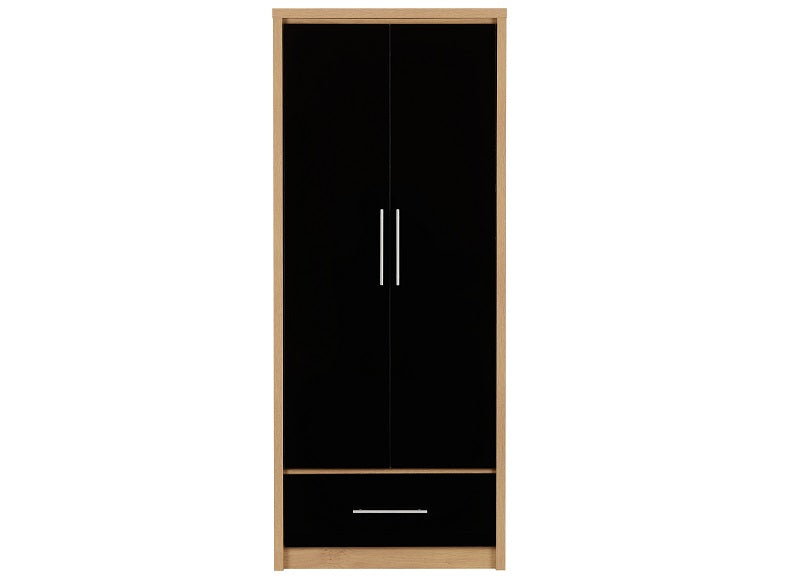 Seville Black 2 Door 1 Drawer Wardrobe - 2