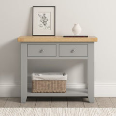 WINDSOR 2 DRAWER CONSOLE TABLE - PEBBLE GREY/OAK (WBF)