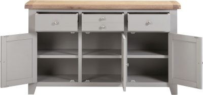 WINDSOR 3 DOOR 3 DRAWER SIDEBOARD - PEBBLE GREY/OAK (WBF)