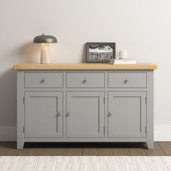 WINDSOR 3 DOOR 3 DRAWER SIDEBOARD - PEBBLE GREY/OAK (WBF)