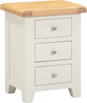 Windsor 3 Drawer Bedside – Ivory with Oak Top 625mm (WBF) (Pre-order for September)