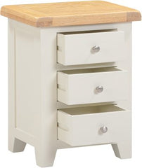Windsor 3 Drawer Bedside – Ivory with Oak Top 625mm (WBF) (Pre-order for September)