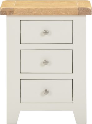 Windsor 3 Drawer Bedside – Ivory with Oak Top 625mm (WBF) (Pre-order for September)