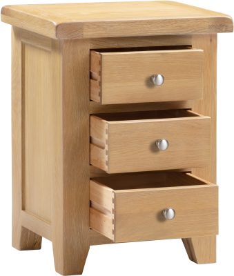 Windsor 3 Drawer Bedside – Natural Oak Compact Storage (WBF)
