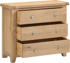 Windsor 3 Drawer Chest – Natural Oak with Smooth Glide Drawers (WBF)