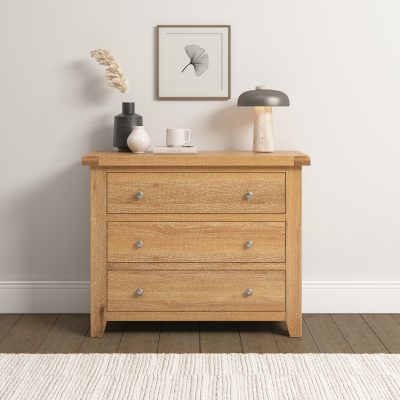 Windsor 3 Drawer Chest – Natural Oak with Smooth Glide Drawers (WBF)