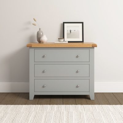 Windsor 3 Drawer Chest – Pebble Grey with Oak Top (WBF)