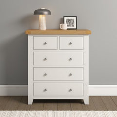 WINDSOR 3+2 DRAWER CHEST - IVORY/OAK (WBF)