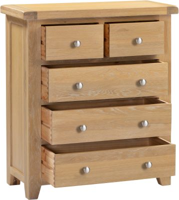 Windsor 3+2 Drawer Chest – Natural Oak with Smooth Glide Drawers (WBF)