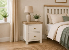 Windsor Bedside With A Coconut White Frame & Oak Top – Rustic Country Style Bedroom Furniture (GLH)