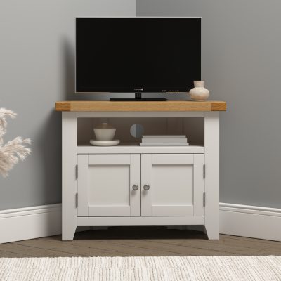 WINDSOR CORNER TV UNIT - IVORY/OAK (WBF)