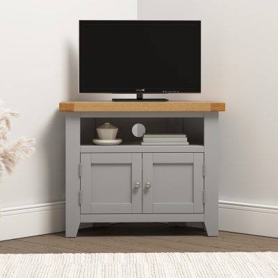 WINDSOR CORNER TV UNIT - PEBBLE GREY/OAK (WBF)