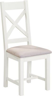 Two Windsor Cross Back Dining Chairs – Ivory Fabric Upholstered Seat (WBF)