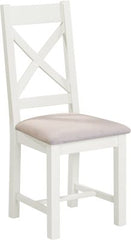 Two Windsor Cross Back Dining Chairs – Ivory Fabric Upholstered Seat (WBF)