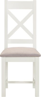 Two Windsor Cross Back Dining Chairs – Ivory Fabric Upholstered Seat (WBF)