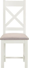 Two Windsor Cross Back Dining Chairs – Ivory Fabric Upholstered Seat (WBF)