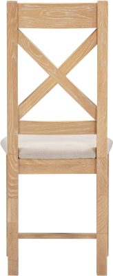 Two Windsor Cross Back Dining Chairs – Natural Oak with Oat Fabric Upholstery (WBF)