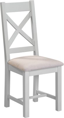 Two Windsor Cross Back Dining Chairs – Pebble Grey with Oat Fabric Seat (WBF)