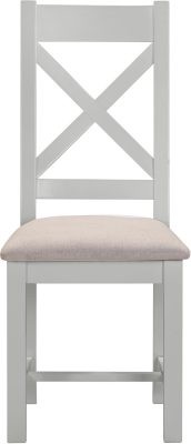 Two Windsor Cross Back Dining Chairs – Pebble Grey with Oat Fabric Seat (WBF)