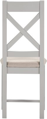 Two Windsor Cross Back Dining Chairs – Pebble Grey with Oat Fabric Seat (WBF)