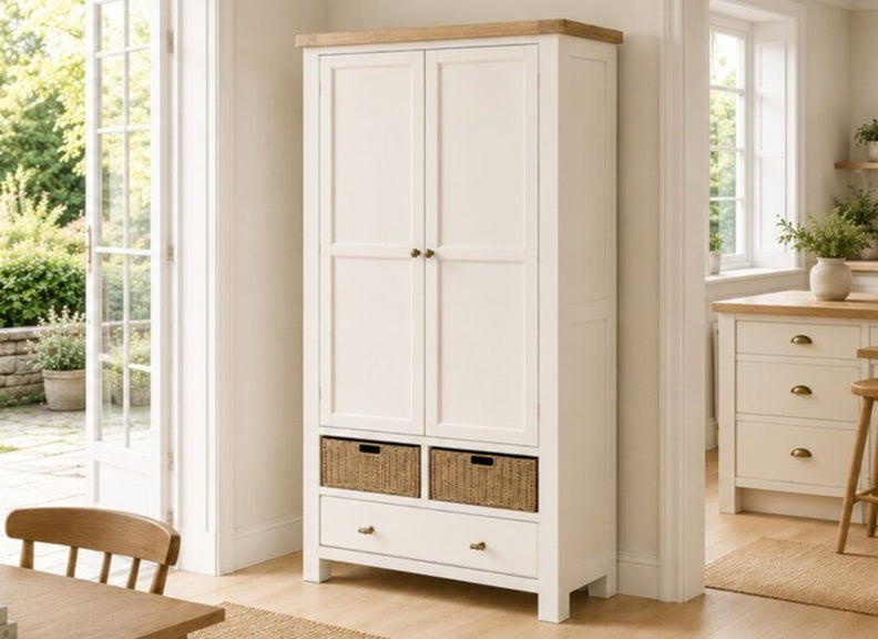 Windsor Larder Unit - Rustic Country Style Occasional Furniture With A Coconut White Frame & Oak Top –  (GLH)