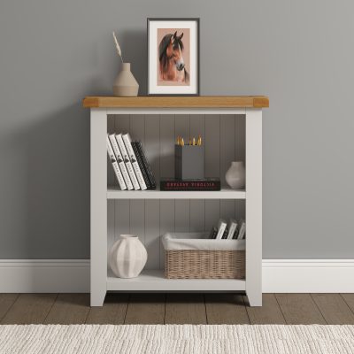 Windsor Low Bookcase – Ivory Frame with Oak Top (WBF)