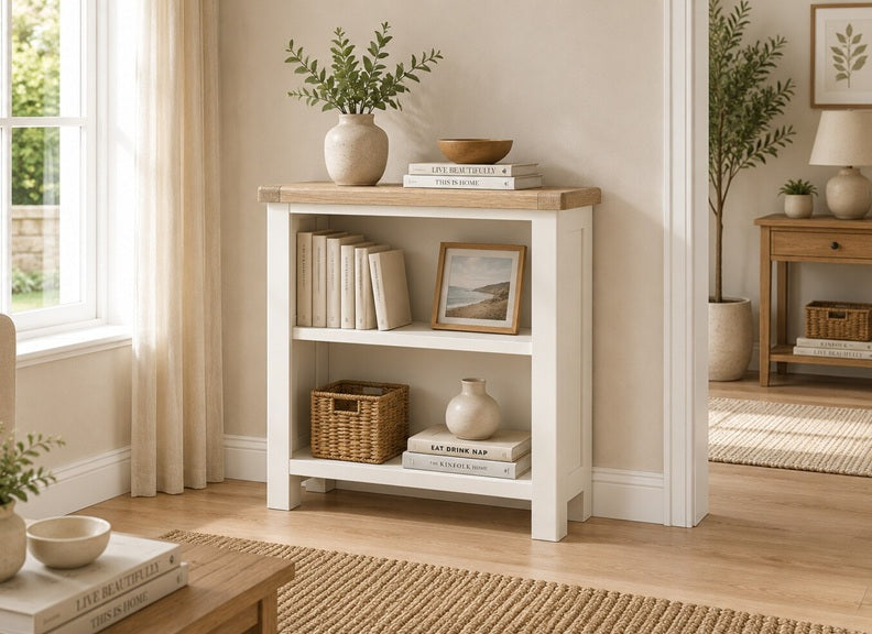 Windsor Bookcases - Rustic Country Style Occasional Furniture With A Coconut White Frame & Oak Top –  (GLH)