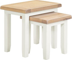 Windsor Nest of 2 Tables – Ivory Frame with Oak Top (WBF)
