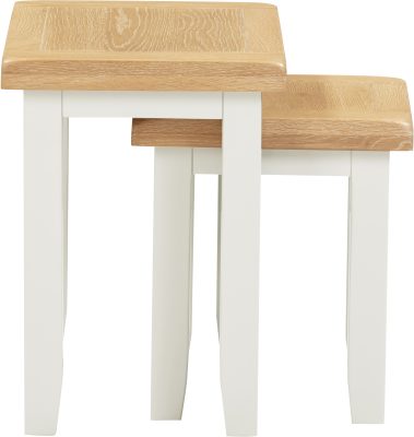 Windsor Nest of 2 Tables – Ivory Frame with Oak Top (WBF)