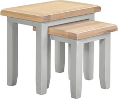 Windsor Nest of 2 Tables – Pebble Grey with Oak Top (WBF)