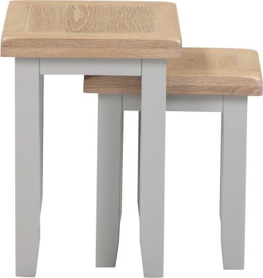 Windsor Nest of 2 Tables – Pebble Grey with Oak Top (WBF)