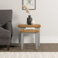 Windsor Nest of 2 Tables – Pebble Grey with Oak Top (WBF)
