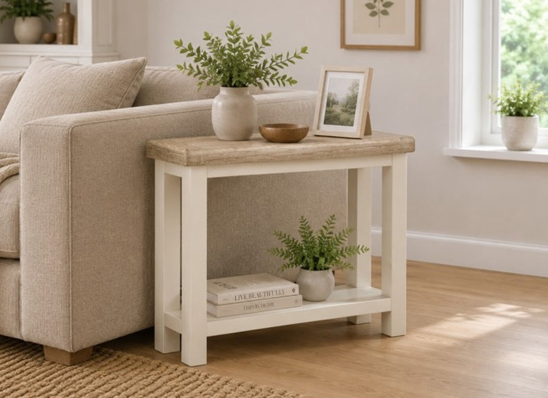 Windsor Sofa End Table - Rustic Country Style Occasional Furniture With A Coconut White Frame & Oak Top –  (GLH)