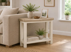 Windsor Sofa End Table - Rustic Country Style Occasional Furniture With A Coconut White Frame & Oak Top –  (GLH)