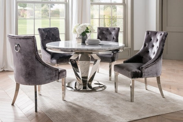 Arturo Round Table & Belvedere Charcoal Chairs