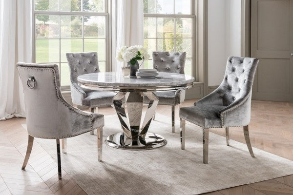 Arturo Round Table & Belvedere Pewter Chairs