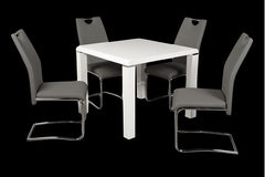 Clarus White Table & Grey PU Chair Set