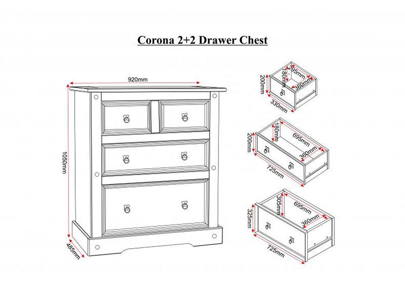 Corona Pine 2+2 Chest - dimensions