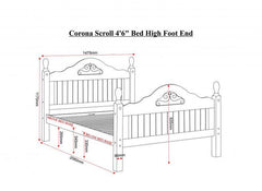 Corona Pine Scroll Bed - dimensions