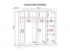 Corona Pine Four Door Wardrobe - interior