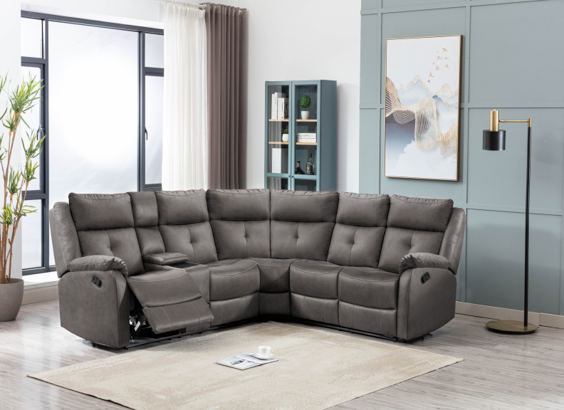 Casey Chestnut Grey Sectional Sofa W/Console